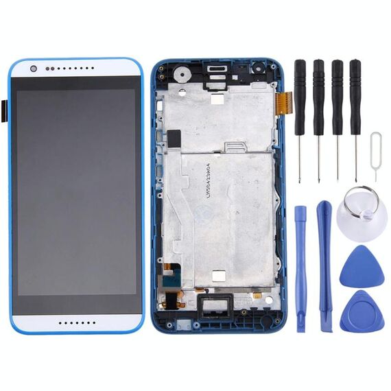 Schermo LCD originale per HTC Desire 620 Digitizer Assemblaggio completo con cornice (bianco + blu)