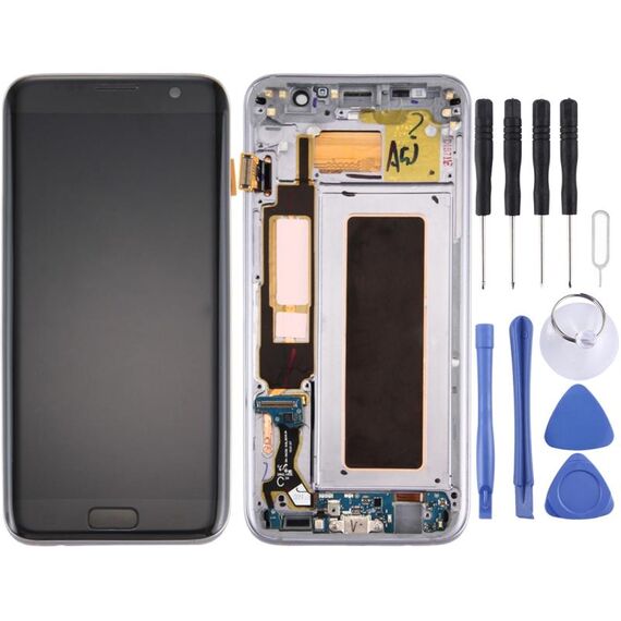 Schermo LCD originale e digitalizzatore Assemblaggio completo con telaio e scheda porta di ricarica e pulsante volume e pulsante di accensione per Galaxy S7 Edge / G935F (nero)