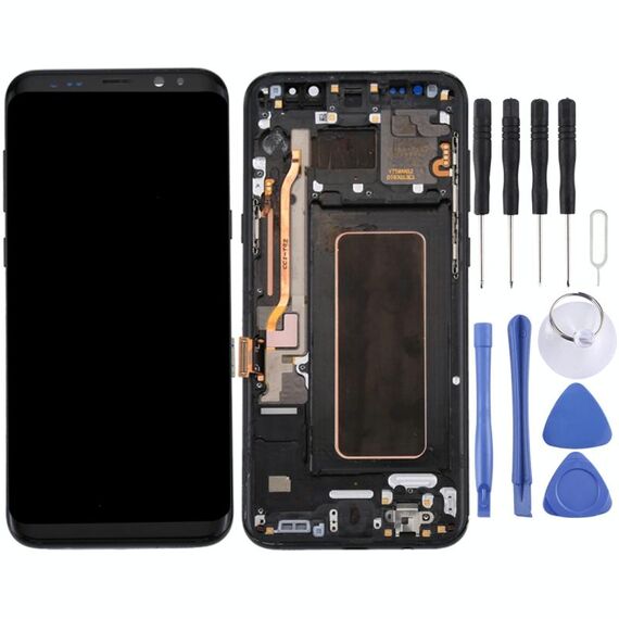 Schermo LCD originale + pannello touch originale con cornice per Galaxy S8 + / G955 / G955F / G955FD / G955U / G955A / G955P / G955T / G955V / G955R4 / G955W / G9550 (nero)