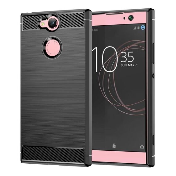Per Sony Xperia XA2 Custodia protettiva in TPU antiurto in fibra di carbonio con trama spazzolata (nera)