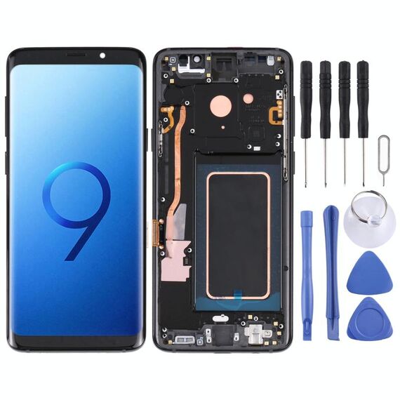 Schermo LCD Super AMOLED per Galaxy S9+ / G965F / G965F / DS / G965U / G965W / G9650 Digitizer Assemblaggio Completo con Cornice (Nero)