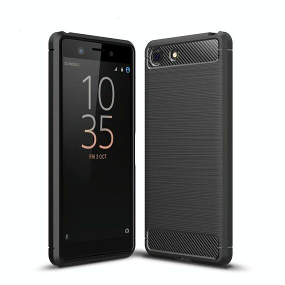 Custodia in TPU antiurto in fibra di carbonio con trama spazzolata per Sony Xperia XZ4 Compact (nera)