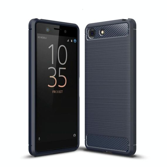 Custodia in TPU antiurto in fibra di carbonio con trama spazzolata per Sony Xperia XZ4 Compact (blu navy)