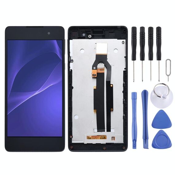 Schermo LCD OEM per Sony Xperia E5 F3311 F3313 Digitizer Assemblaggio completo con cornice (nero)