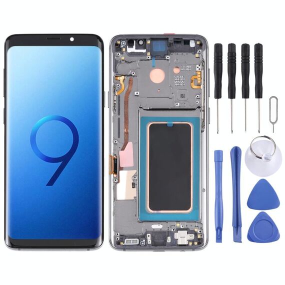 Schermo LCD Super AMOLED originale per Galaxy S9 / G960F / DS / G960U / G960W / G9600 Digitizer Assemblaggio completo con cornice (grigio)