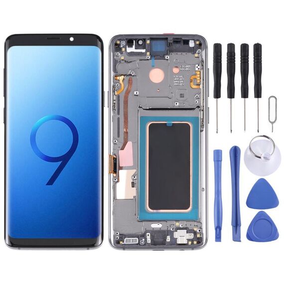 Schermo LCD Super AMOLED per Galaxy S9+ / G965F / G965F / DS / G965U / G965W / G9650 Digitizer Assemblaggio completo con cornice (grigio)
