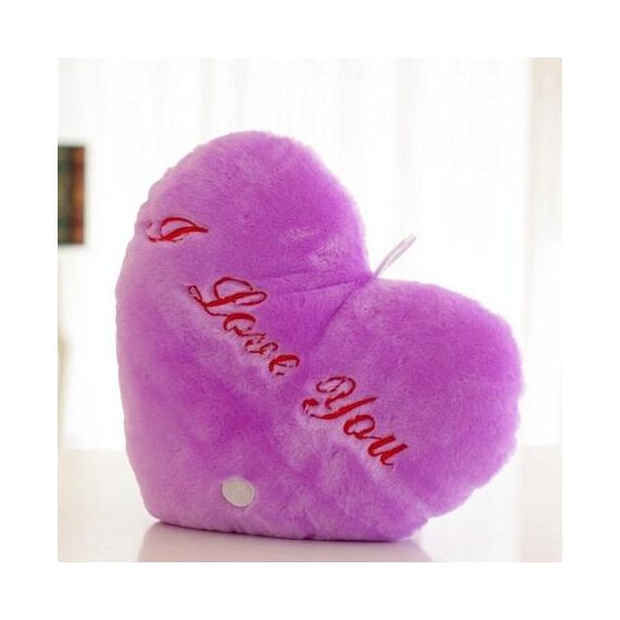 Cuscino giocattolo cuscino in peluche leggero a forma di cuore con motivo a lettere inglesi (viola)