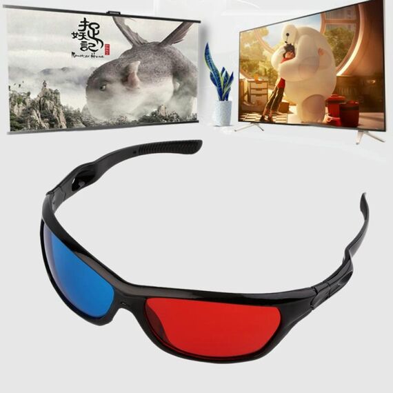2 PCS Occhiali in plastica 3D universali Cornice nera Vetro 3D Visoin per film anaglifi dimensionale Gioco DVD Video