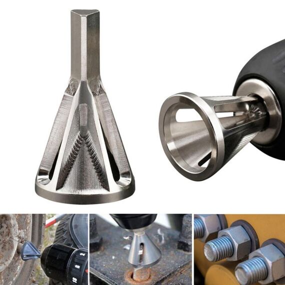 Smusso Acciaio inossidabile Sbavatore Strumento per smusso esterno Impugnatura triangolare argento Smusso a sei scanalature