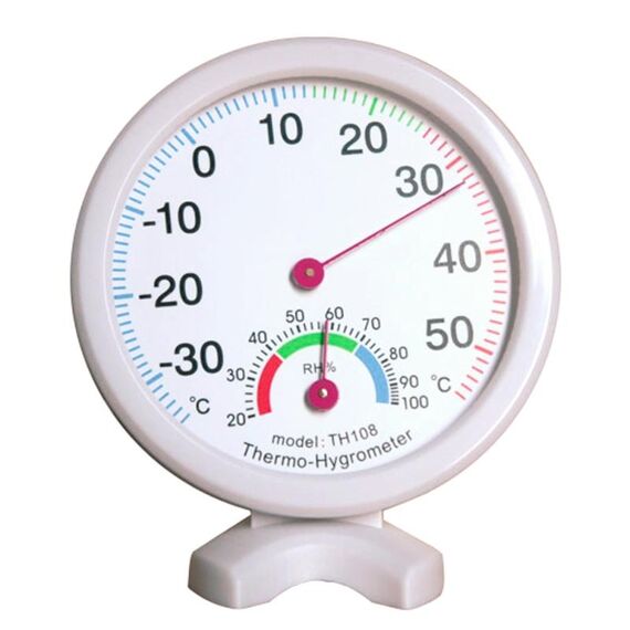 TH108 Mini misuratore di temperatura del termometro di umidità dell'igrometro per interni a forma di orologio rotondo, consegna a colori casuali
