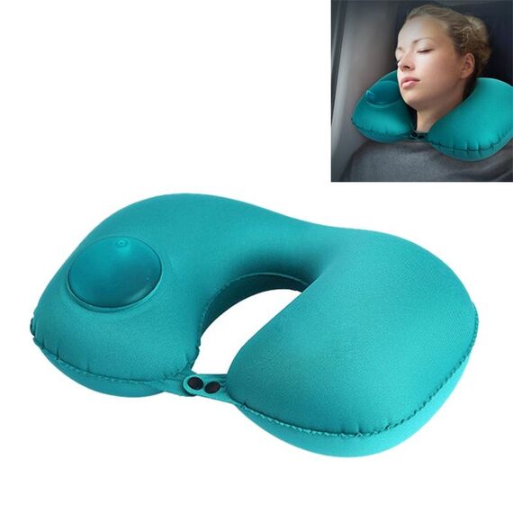 Cuscino per collo a forma di U da viaggio con gonfiaggio automatico a pressione portatile (blu)