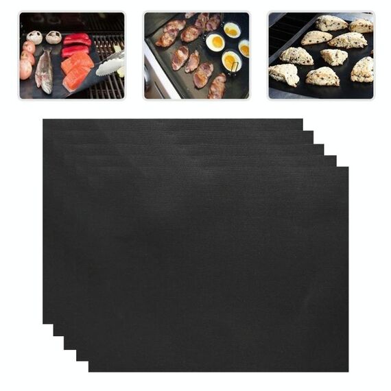 5 tappetini antiaderenti per barbecue con tappetino per barbecue, spessore 0,2 mm, dimensioni: 40 * 33 cm (nero)
