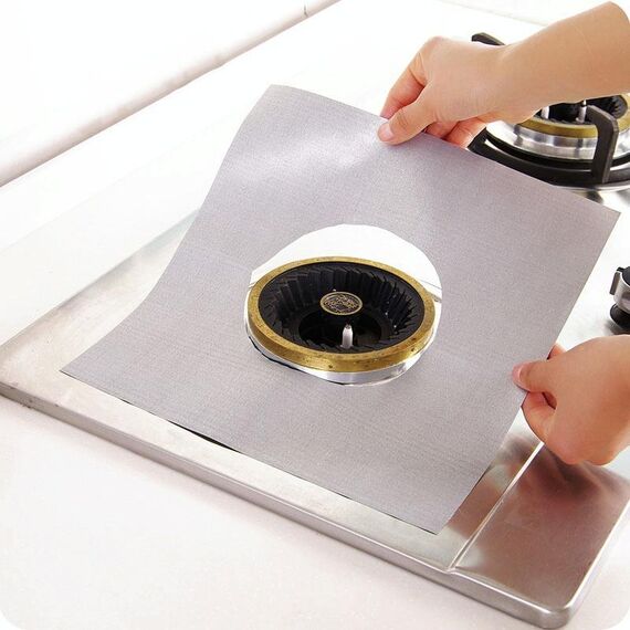 Tampone protettivo per la pulizia del piano cottura in fibra ultrasottile per la superficie del forno a gas, dimensioni: 27 * 27 cm, 0,12 mm (Argento)