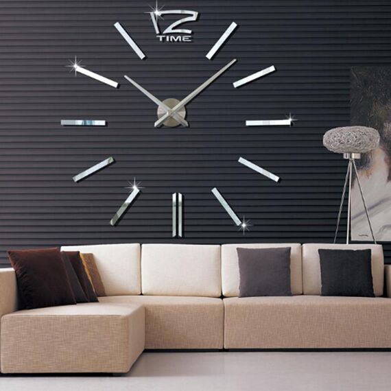 39 pollici camera da letto home office decorazione moderna senza cornice grande fai da te 3D specchio adesivo da parete orologio muto (argento)