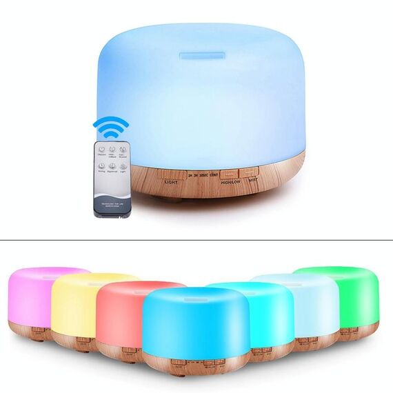 T500 Telecomando Modello in legno Umidificatore d'aria Spruzzatore automatico di alcol Diffusore di olio essenziale Diffusore di nebbia ad ultrasuoni Diffusore di aromi ad ultrasuoni Atomizzatore LED a colori, Capacità: 500 ml, DC 24V, Spina USA