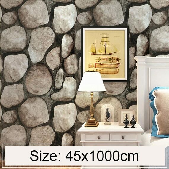 Boulder Creativo 3D Pietra Mattoni Decorazione Carta da parati Adesivi Camera da letto Soggiorno Parete Carta da parati impermeabile Rotolo, Dimensioni: 45 x 1000 cm