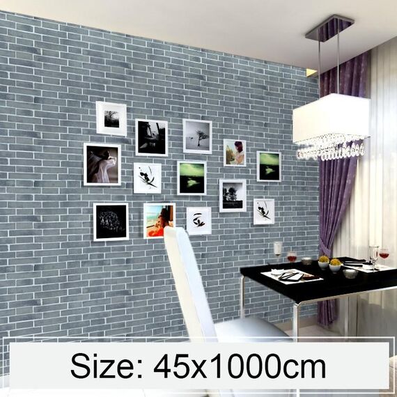 Mattone grigio mediterraneo Creativo 3D Decorazione in mattoni di pietra Carta da parati Adesivi Camera da letto Soggiorno Parete Carta da parati impermeabile Rotolo, Dimensioni: 45 x 1000 cm