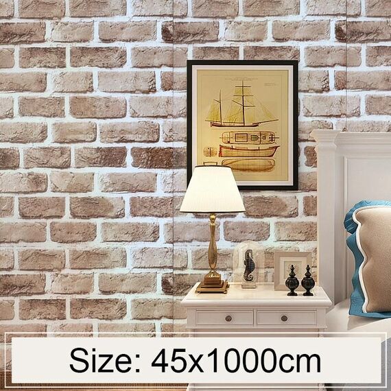 Retro Mattone Creativo 3D Decorazione in mattoni di pietra Carta da parati Adesivi Camera da letto Soggiorno Parete Carta da parati impermeabile Rotolo, Dimensioni: 45 x 1000 cm
