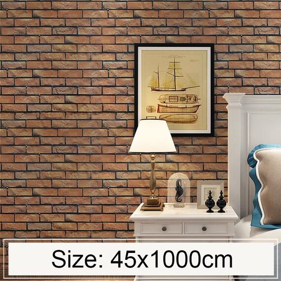 Mattone orizzontale Creativo 3D Decorazione in mattoni di pietra Carta da parati Adesivi Camera da letto Soggiorno Parete Carta da parati impermeabile Rotolo, Dimensioni: 45 x 1000 cm