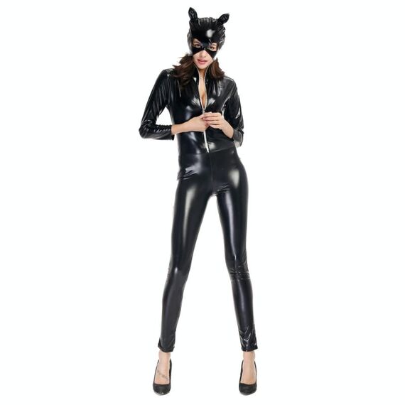 Costume di Halloween in pelle verniciata Cat Girl Neutro Sexy Abbigliamento da motociclista Performance sul palco Abbigliamento Cosplay, Taglia: XXL, Busto: 94-98 cm, Giro vita: 80-84 cm, Vestiti lunghi: 145 cm