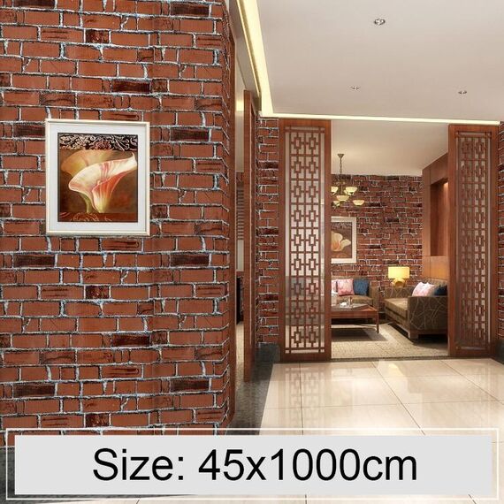 Coffee Brick Creativo 3D Stone Brick Decorazione Carta da parati Adesivi Camera da letto Soggiorno Parete Carta da parati impermeabile Rotolo, Dimensioni: 45 x 1000 cm