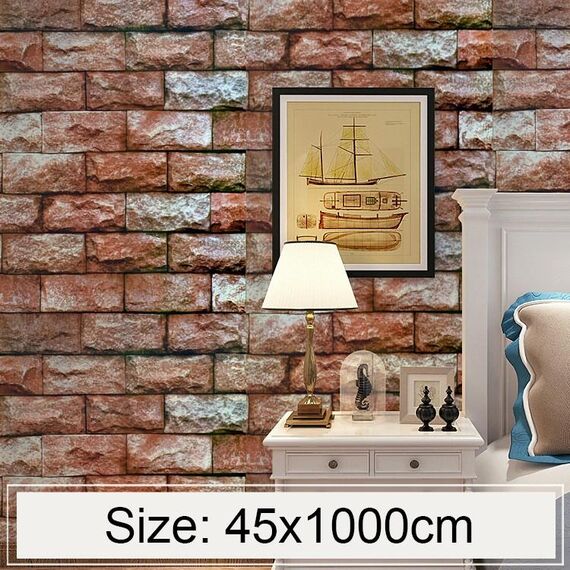 Qi Yunshi Creativo 3D Pietra Mattoni Decorazione Carta da parati Adesivi Camera da letto Soggiorno Parete Carta da parati impermeabile Rotolo, Dimensioni: 45 x 1000 cm