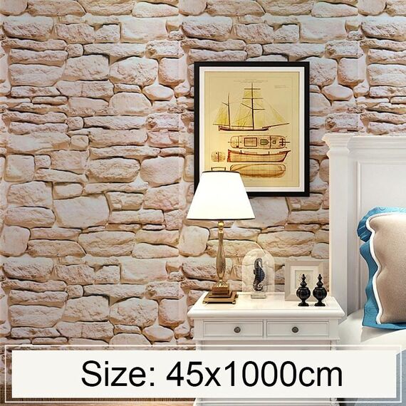 Moonstone Creativo 3D Pietra Mattoni Decorazione Carta da parati Adesivi Camera da letto Soggiorno Parete Carta da parati impermeabile Rotolo, Dimensioni: 45 x 1000 cm