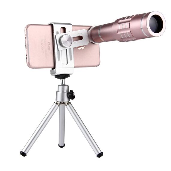 Universal 18x Lente di ingrandimento Lens Telefono cellulare 3 in 1 Telescopio + Tripod Mount + Clip per cellulare (oro rosa)