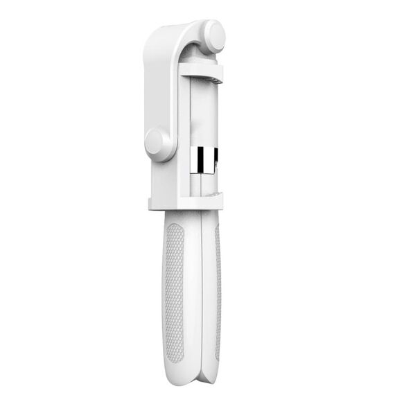 Treppiede per selfie stick con otturatore Bluetooth pieghevole 2 in 1 per iPhone e telefoni Android (bianco)