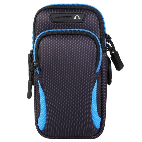 Custodia per cellulare multifunzionale universale con cerniera a doppio strato sportivo con foro per auricolari per smartphone da 6,6 pollici o inferiori (blu)