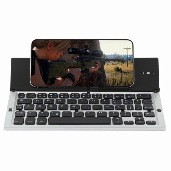 Tastiera Bluetooth V3.0 pieghevole ultrasottile GK608, supporto integrato, supporto sistema Android / iOS / Windows (grigio)