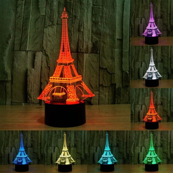 Luce LED di controllo dell'interruttore tattile 3D in stile Torre Eiffel, 7 Lampada da scrivania con lampada da scrivania a decolorazione visiva creativa