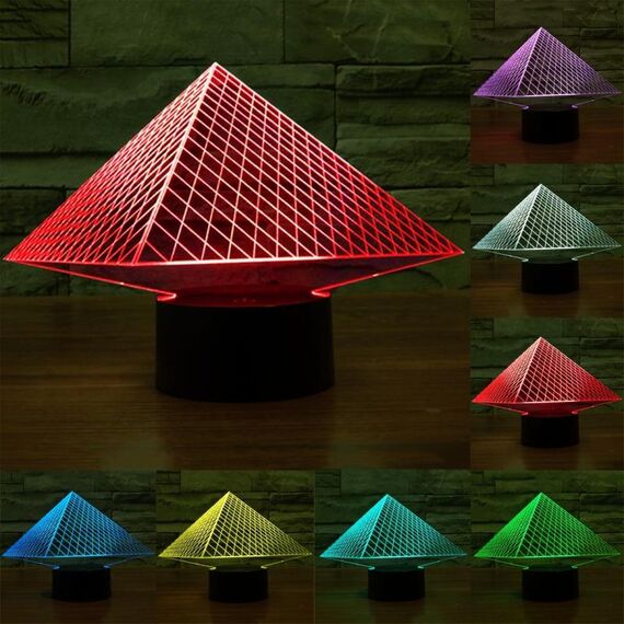 Luce LED di controllo dell'interruttore a sfioramento 3D stile piramide, 7 Lampada da scrivania con lampada da tavolo stereo visiva creativa con decolorazione a colori