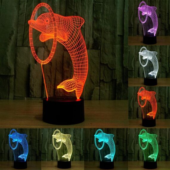 Luce LED di controllo dell'interruttore tattile 3D stile delfino, 7 Lampada da scrivania con lampada da scrivania a decolorazione visiva creativa