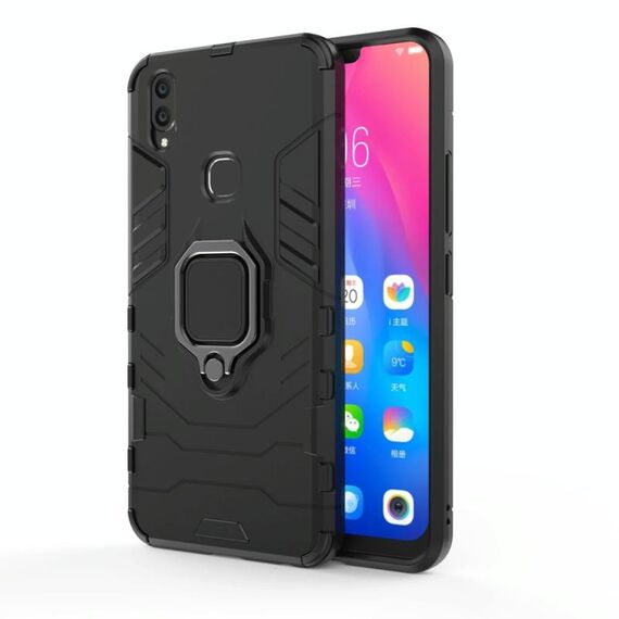 Custodia protettiva antiurto PC + TPU per Vivo V9, con supporto per anello magnetico (nero)