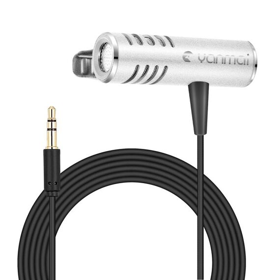 Yanmai R933 Microfono professionale a clip con risvolto Microfono lavalier omnidirezionale a doppio condensatore argento, Per trasmissioni in diretta, spettacoli, KTV, ecc