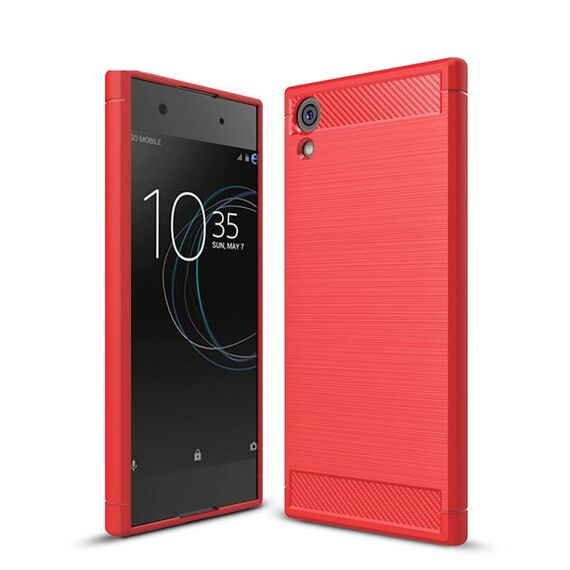 Per Sony Xperia XA1 Custodia protettiva antiurto in TPU antiurto in fibra di carbonio con trama ultra spazzolata (rossa)