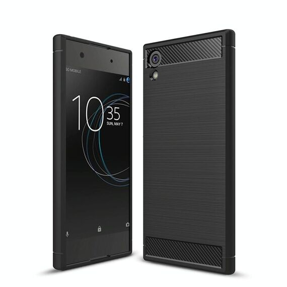 Per Sony Xperia XA1 Custodia protettiva antiurto in TPU antiurto in fibra di carbonio spazzolata (nera)