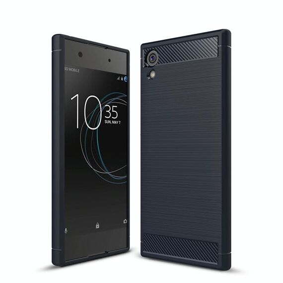 Per Sony Xperia XA1 Custodia protettiva antiurto antiurto in fibra di carbonio con trama spazzolata (blu scuro)