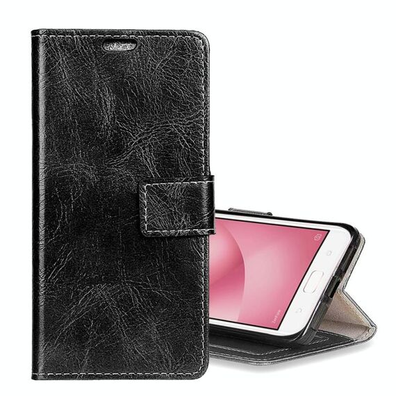 Per Asus ZenFone 4 Max ZC520KL Custodia in pelle a vibrazione orizzontale con struttura retrò Crazy Horse con supporto e slot per schede e portafoglio e cornice per foto (nero)