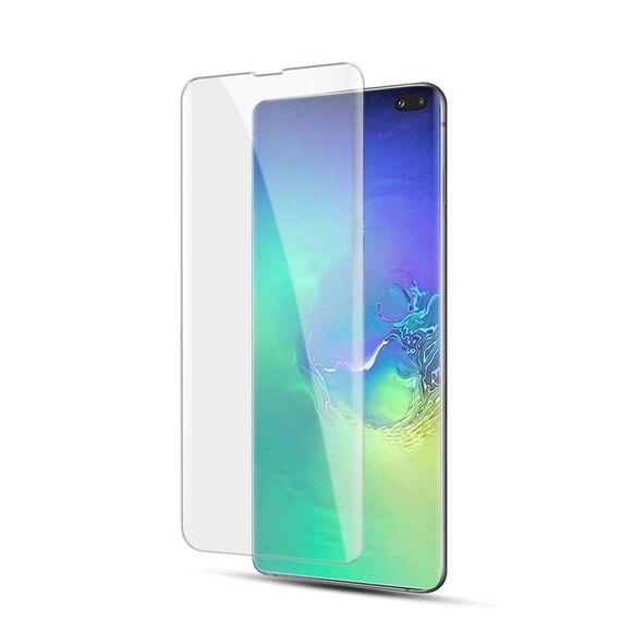 Vetro temperato a colla piena curva a liquido UV per Galaxy S10 Plus, supporto per sblocco dell'impronta digitale