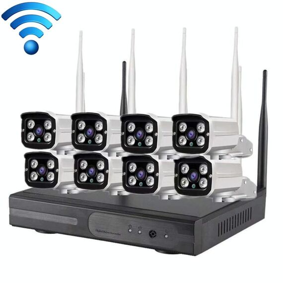 8CH HD 720P 1.0 Mega Pixel 2.4GHz WiFi IP Bullet Camera + Kit NVR