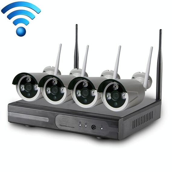 4CH HD 720P 1.0 Mega Pixel 2.4GHz WiFi IP Bullet Camera + Kit NVR