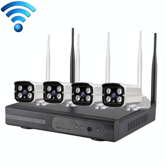 Telecamera bullet IP WiFi 4CH HD 720P 1.0 Mega Pixel 2,4 GHz + kit NVR