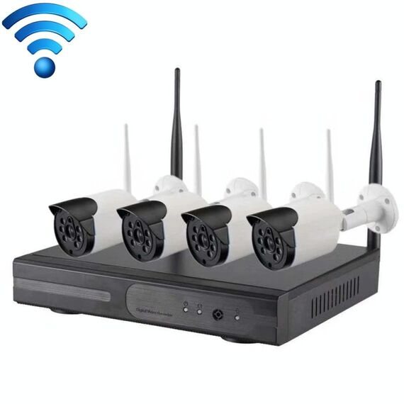 Telecamera bullet IP WiFi 4CH HD 720P 1.0 Mega Pixel 2,4 GHz + kit NVR