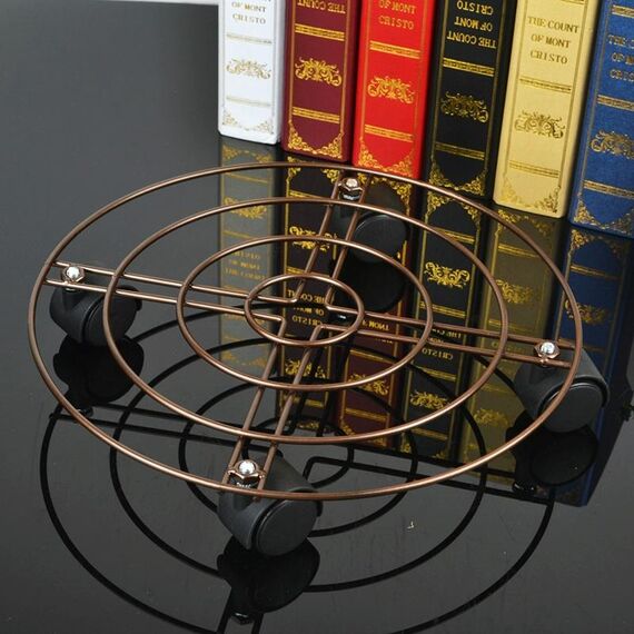 Supporto per vasi da fiori in ferro con ruote universali Portavasi rotondi mobili, diametro: 30 cm (bronzo)