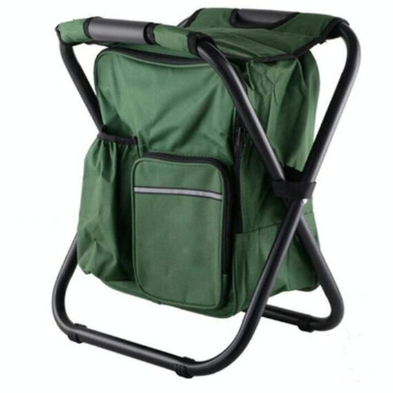 Sedia da campeggio pieghevole portatile da esterno Sedia da spiaggia leggera da pesca Sedia pieghevole in tubo di acciaio inossidabile con borsa per il ghiaccio (verde)