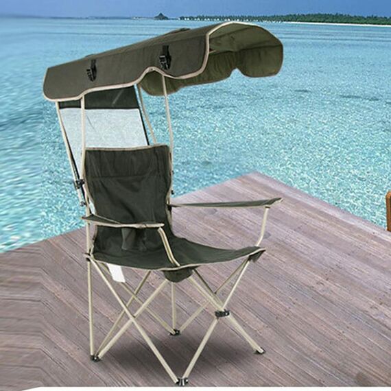 Sedia pieghevole da esterno con protezione solare Sedia pieghevole multifunzionale da spiaggia da pesca con parasole Sedia pieghevole in alluminio (verde scuro)