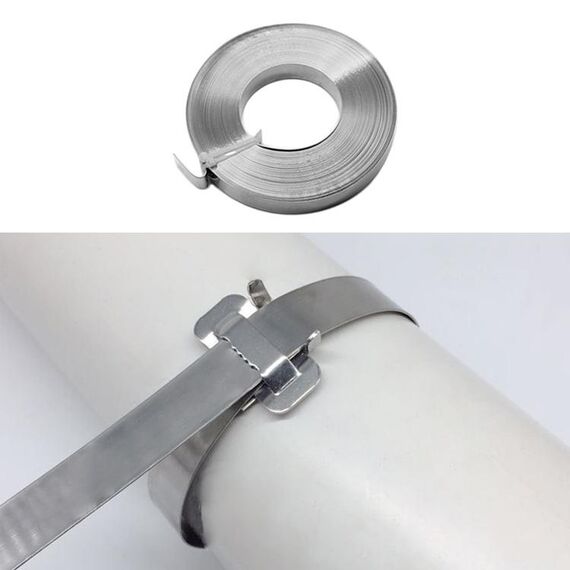 Fascetta per tubi dell'olio con vassoio in filo di acciaio inossidabile 304 da 30 m con cerchio, dimensioni: 12 × 0,76 mm