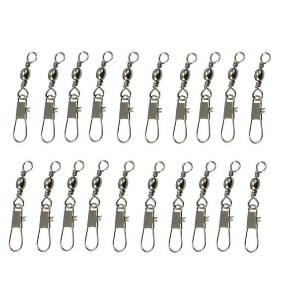 20 connettori da pesca 6# 4,2 cm girevoli con anello elastico di sicurezza